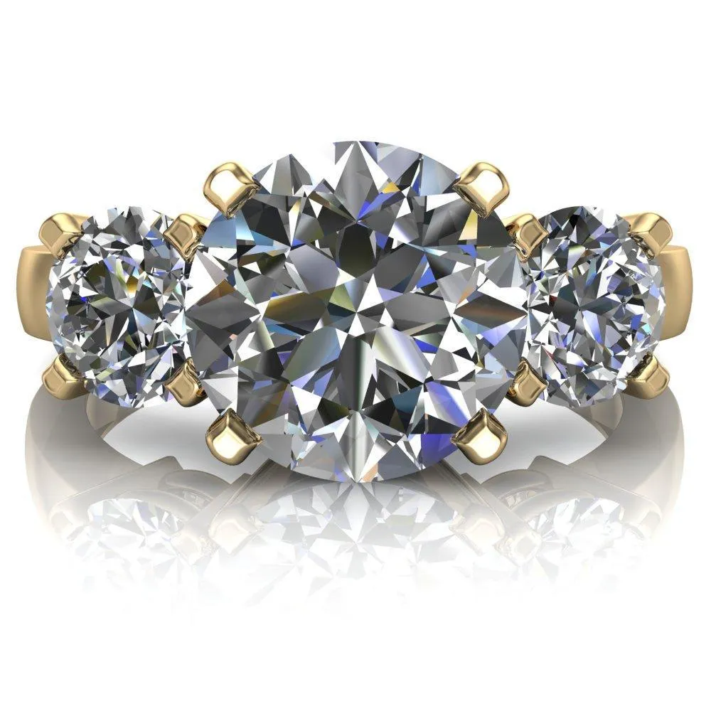 Leanna Round Center Stone Timeless Under Bezel Euro Shank 3 Stone Ring