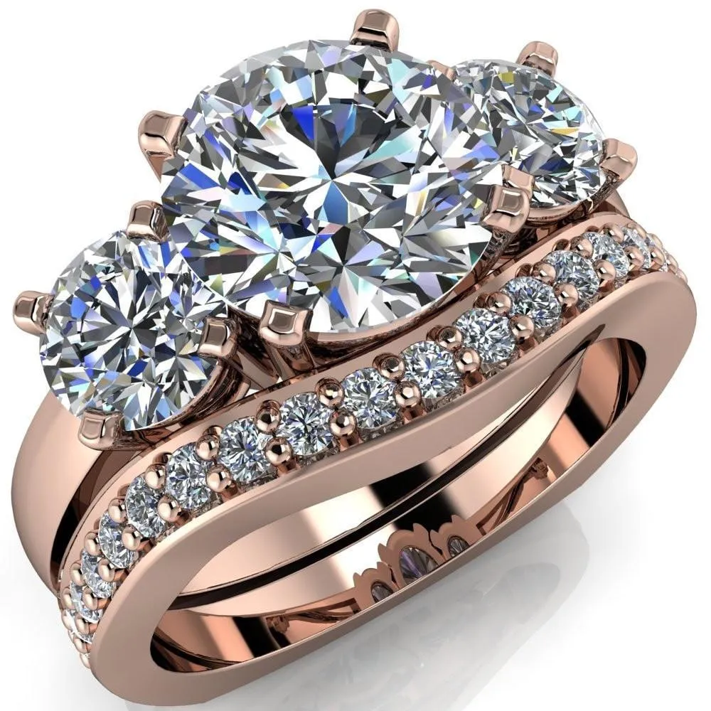 Leanna Round Center Stone Timeless Under Bezel Euro Shank 3 Stone Ring