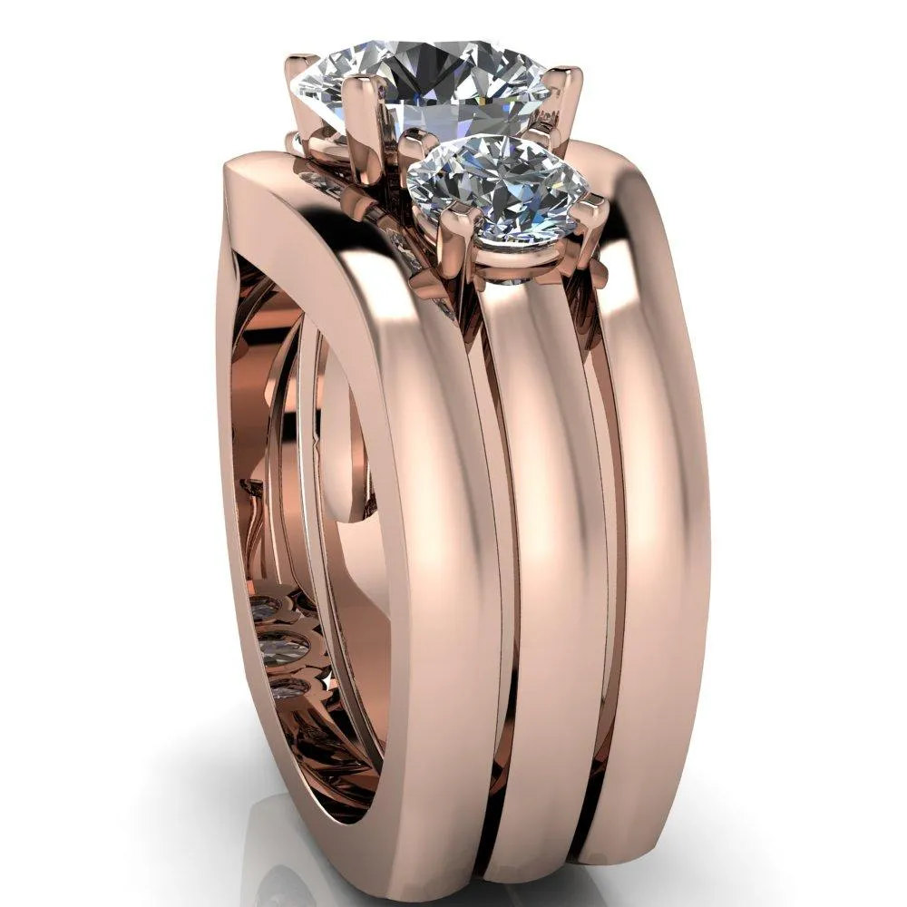 Leanna Round Center Stone Timeless Under Bezel Euro Shank 3 Stone Ring