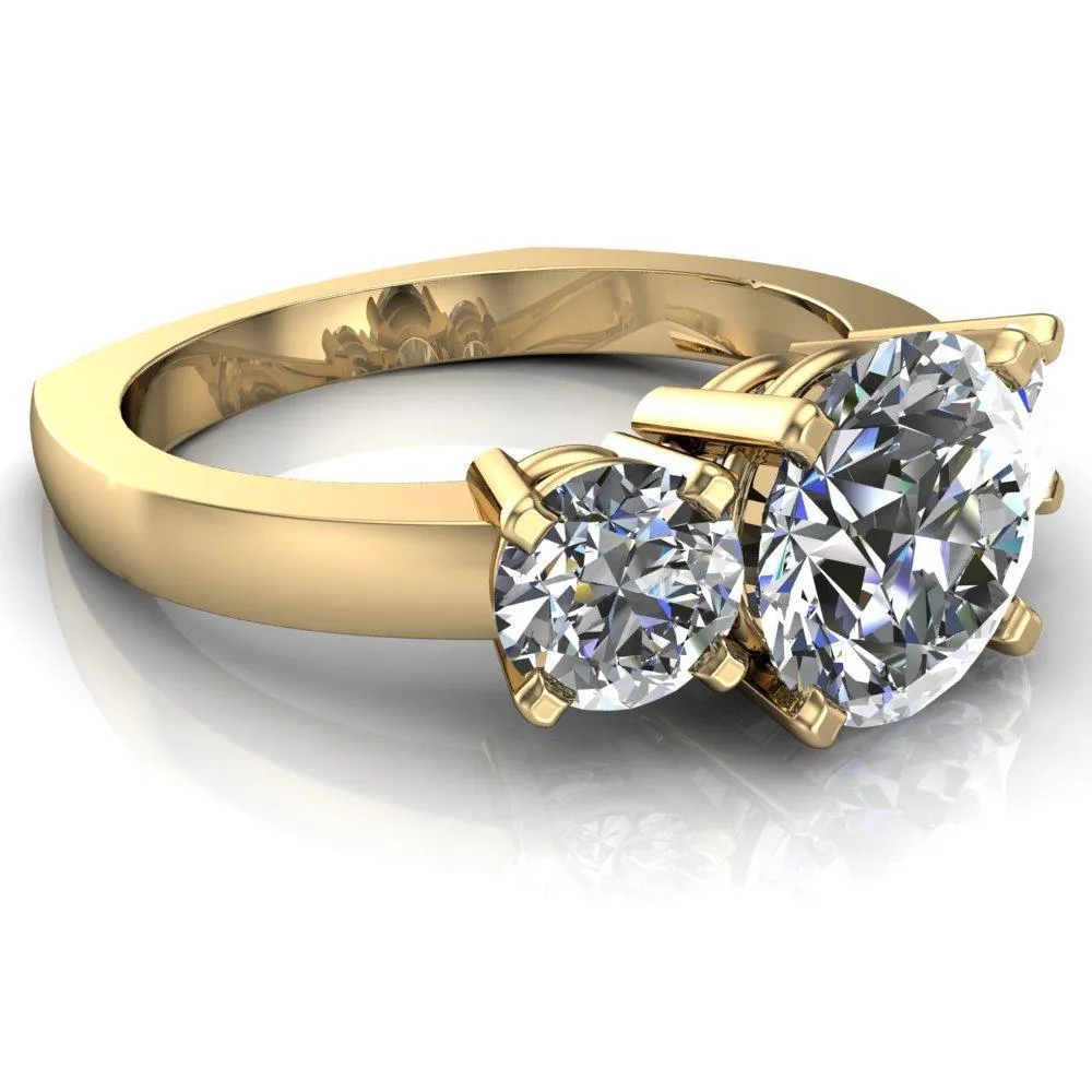 Leanna Round Center Stone Timeless Under Bezel Euro Shank 3 Stone Ring