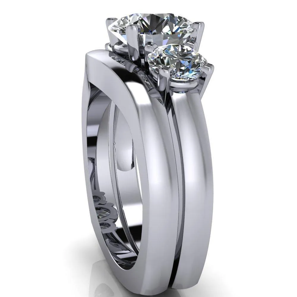 Leanna Round Center Stone Timeless Under Bezel Euro Shank 3 Stone Ring