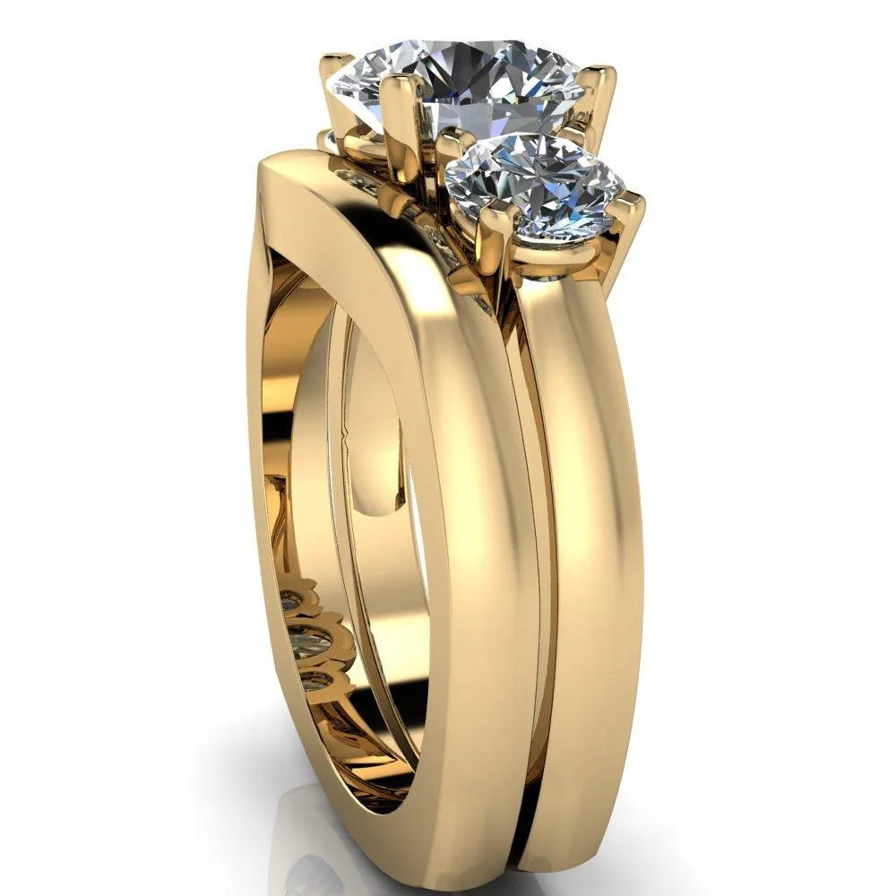 Leanna Round Center Stone Timeless Under Bezel Euro Shank 3 Stone Ring