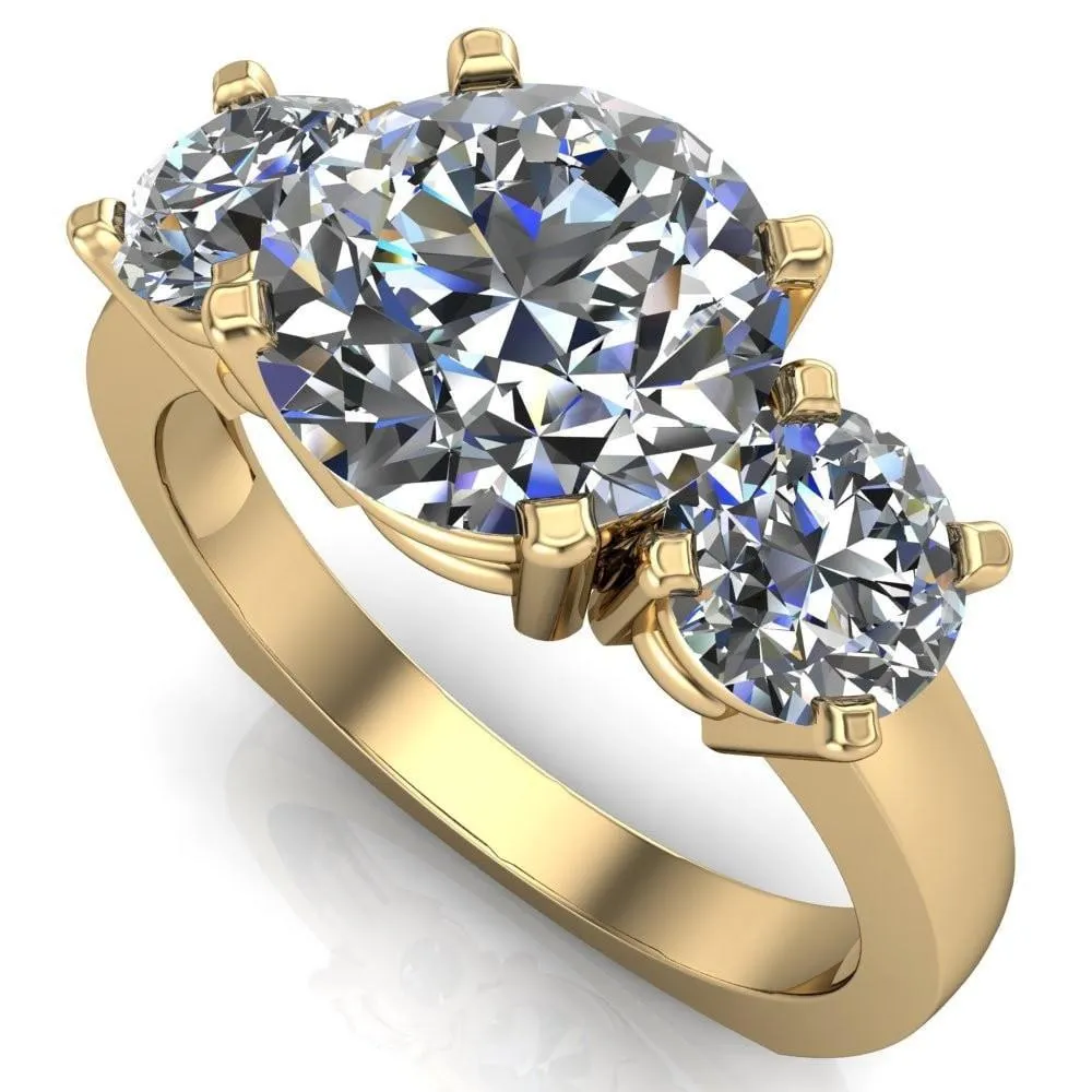 Leanna Round Center Stone Timeless Under Bezel Euro Shank 3 Stone Ring
