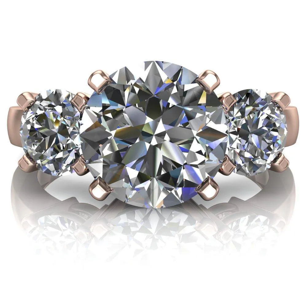 Leanna Round Center Stone Timeless Under Bezel Euro Shank 3 Stone Ring