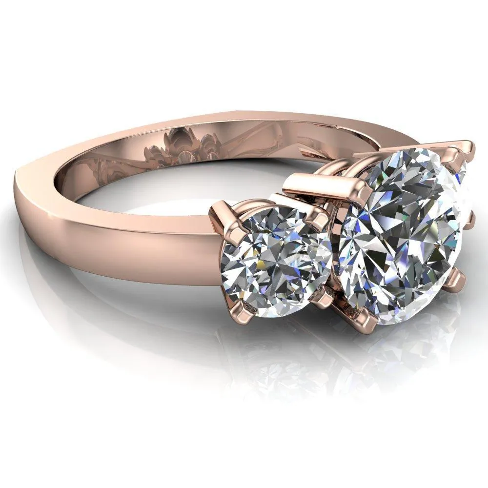 Leanna Round Center Stone Timeless Under Bezel Euro Shank 3 Stone Ring