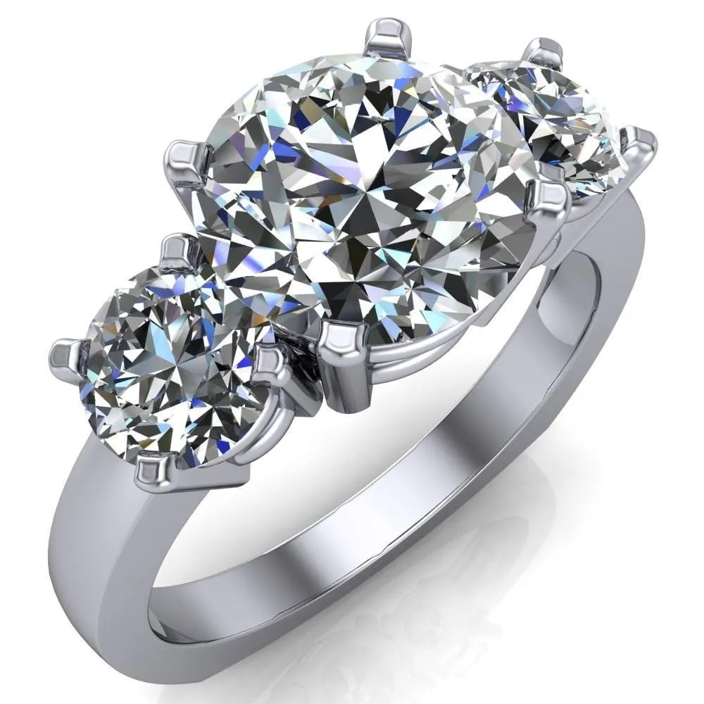 Leanna Round Center Stone Timeless Under Bezel Euro Shank 3 Stone Ring