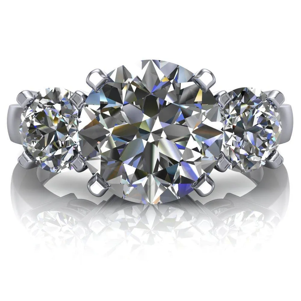 Leanna Round Center Stone Timeless Under Bezel Euro Shank 3 Stone Ring