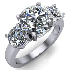 Leanna Round Center Stone Timeless Under Bezel Euro Shank 3 Stone Ring