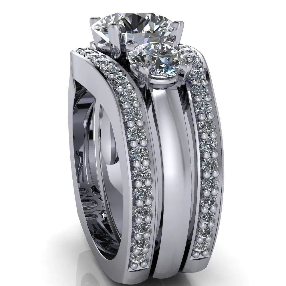 Leanna Round Center Stone Timeless Under Bezel Euro Shank 3 Stone Ring