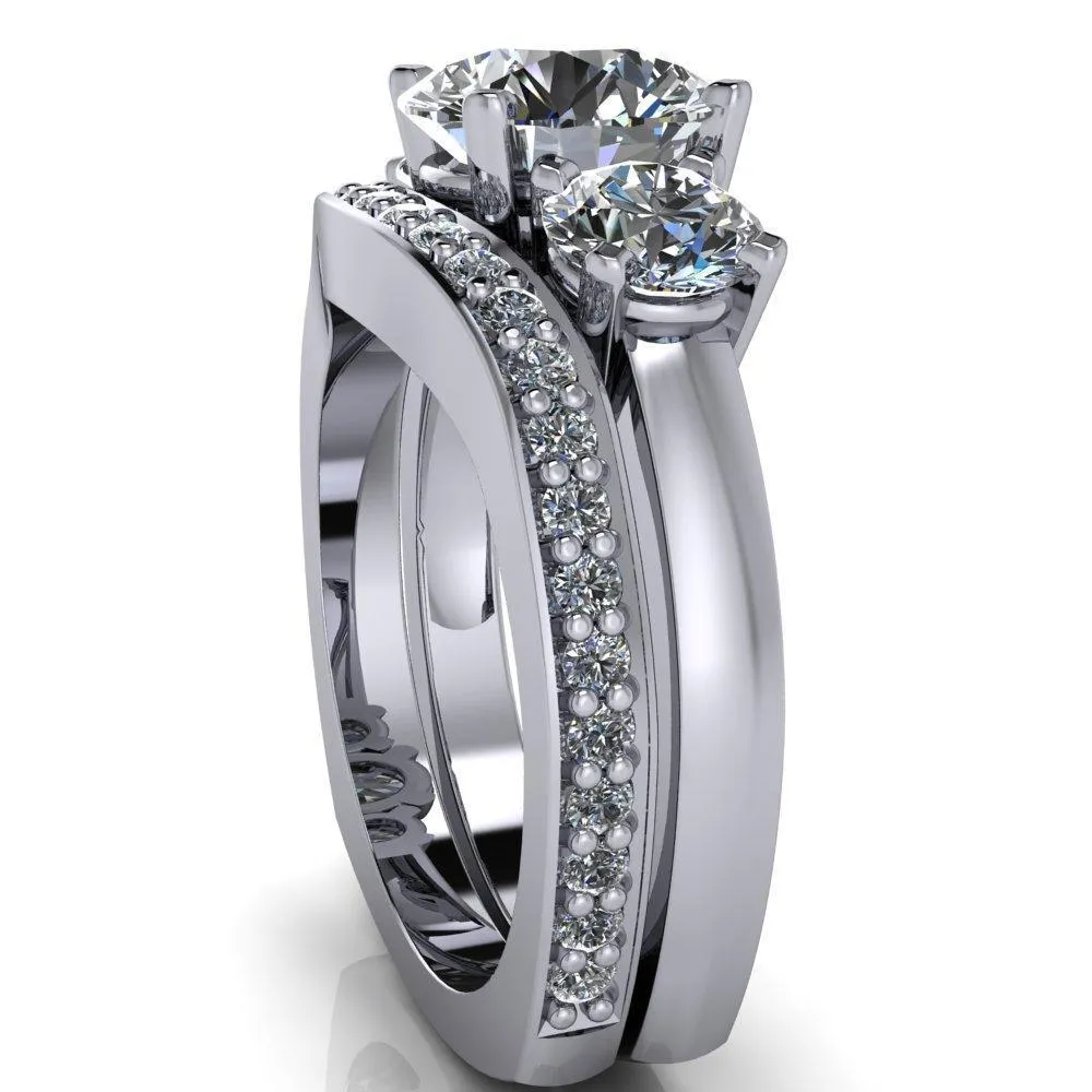 Leanna Round Center Stone Timeless Under Bezel Euro Shank 3 Stone Ring