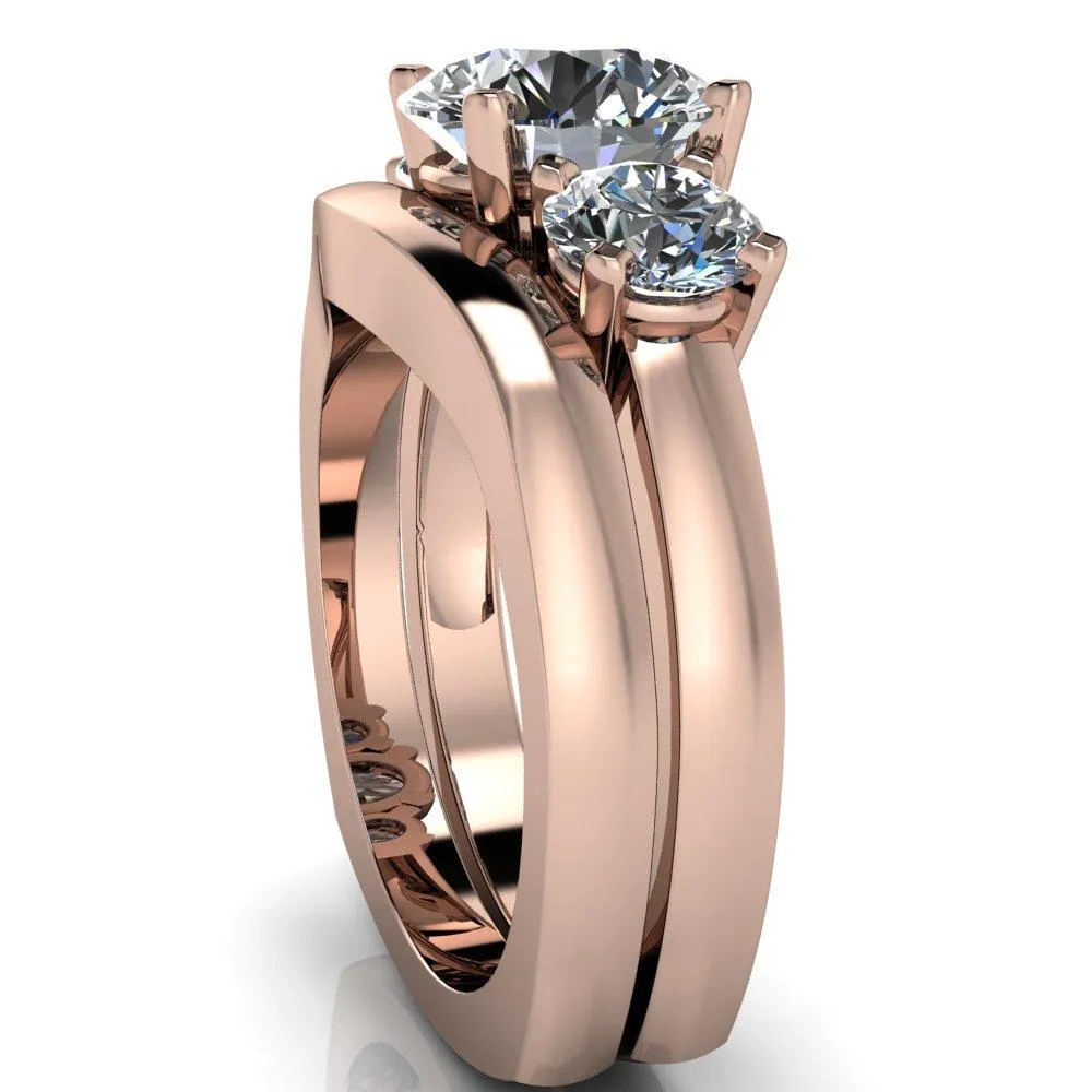 Leanna Round Center Stone Timeless Under Bezel Euro Shank 3 Stone Ring