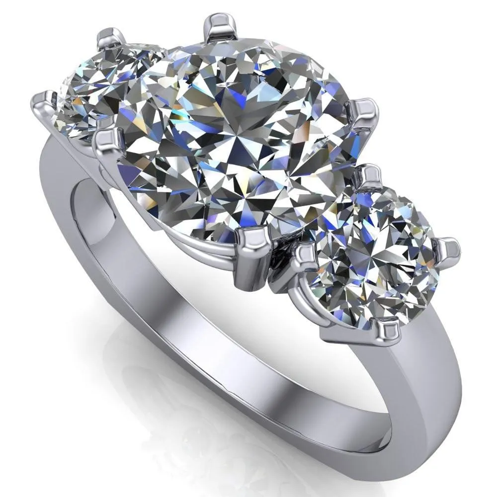 Leanna Round Center Stone Timeless Under Bezel Euro Shank 3 Stone Ring