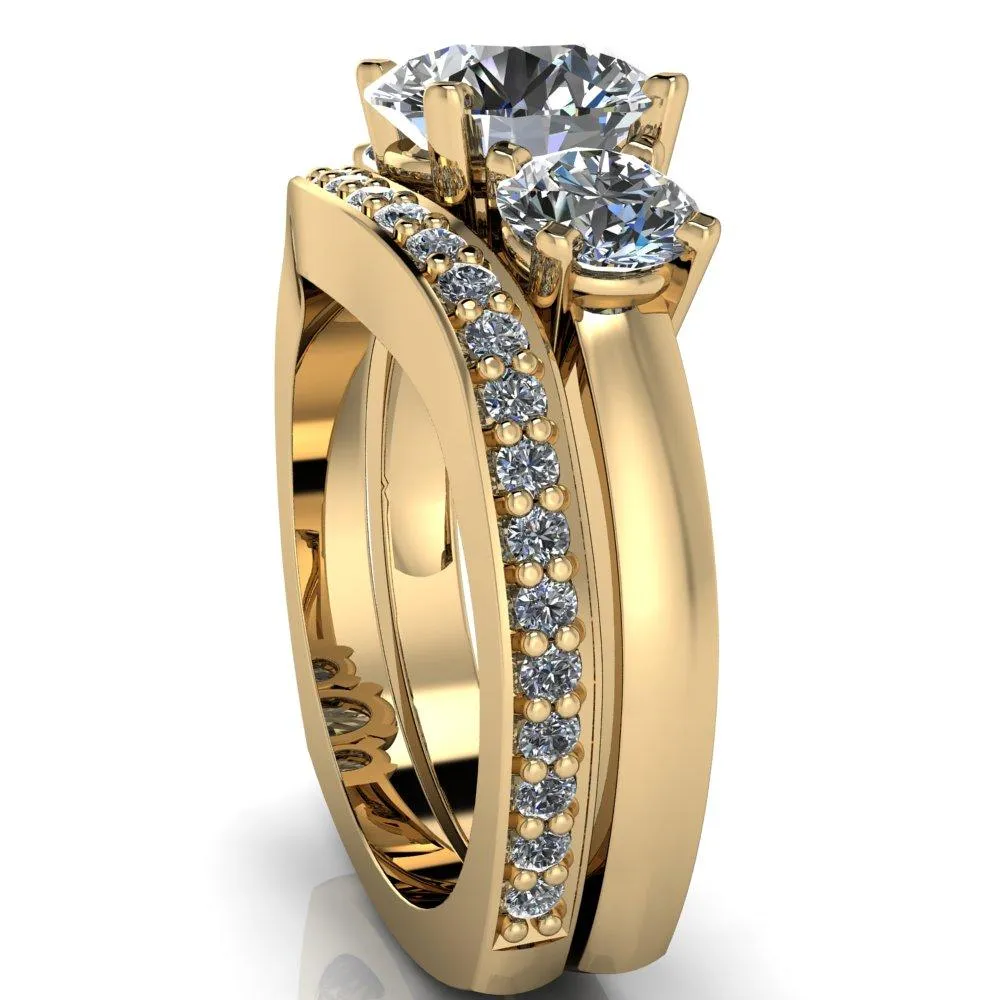Leanna Round Center Stone Timeless Under Bezel Euro Shank 3 Stone Ring