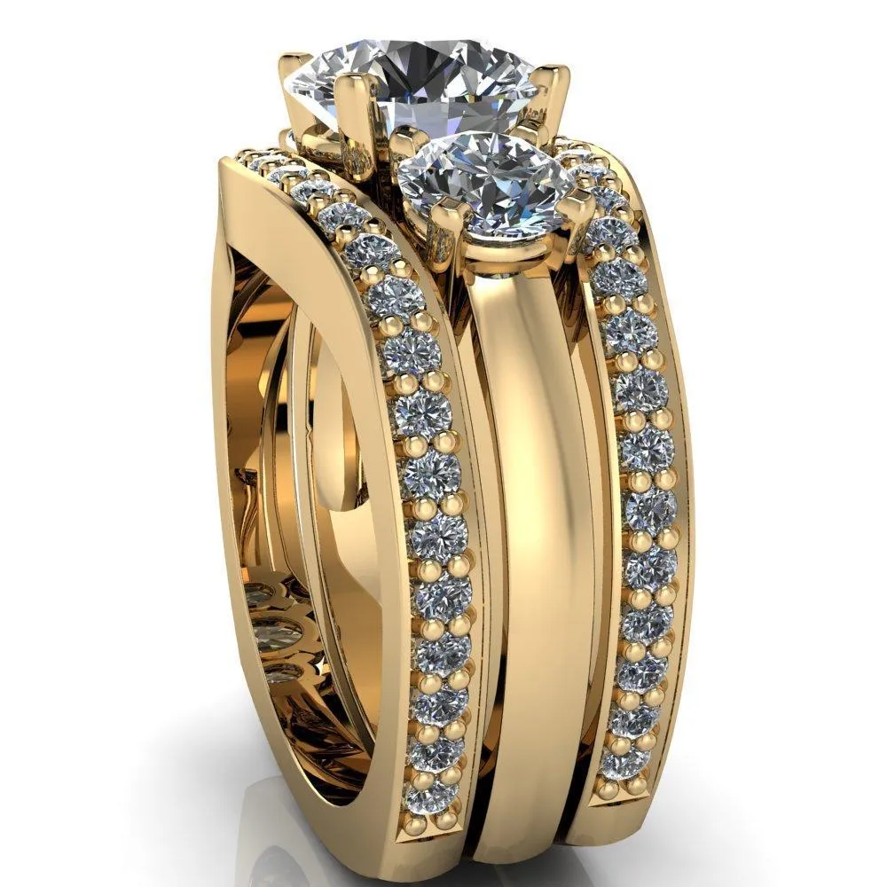 Leanna Round Center Stone Timeless Under Bezel Euro Shank 3 Stone Ring