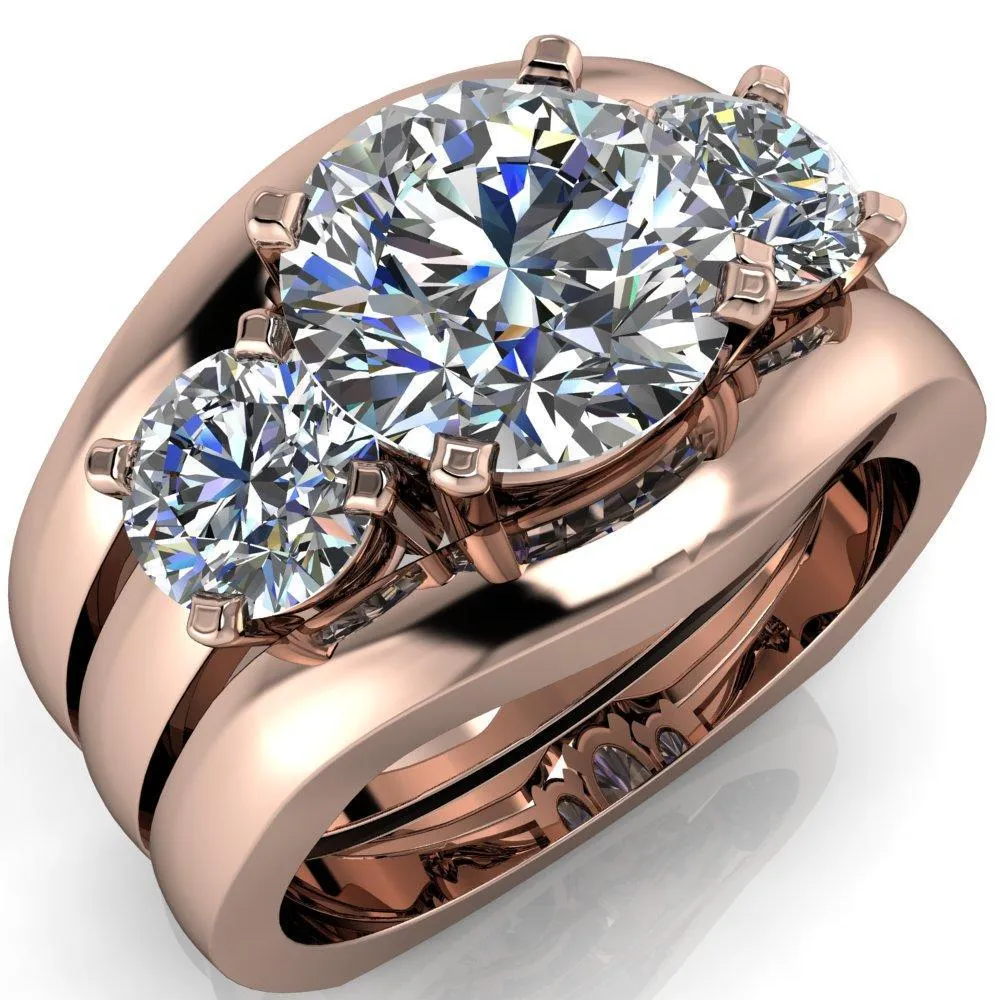 Leanna Round Center Stone Timeless Under Bezel Euro Shank 3 Stone Ring