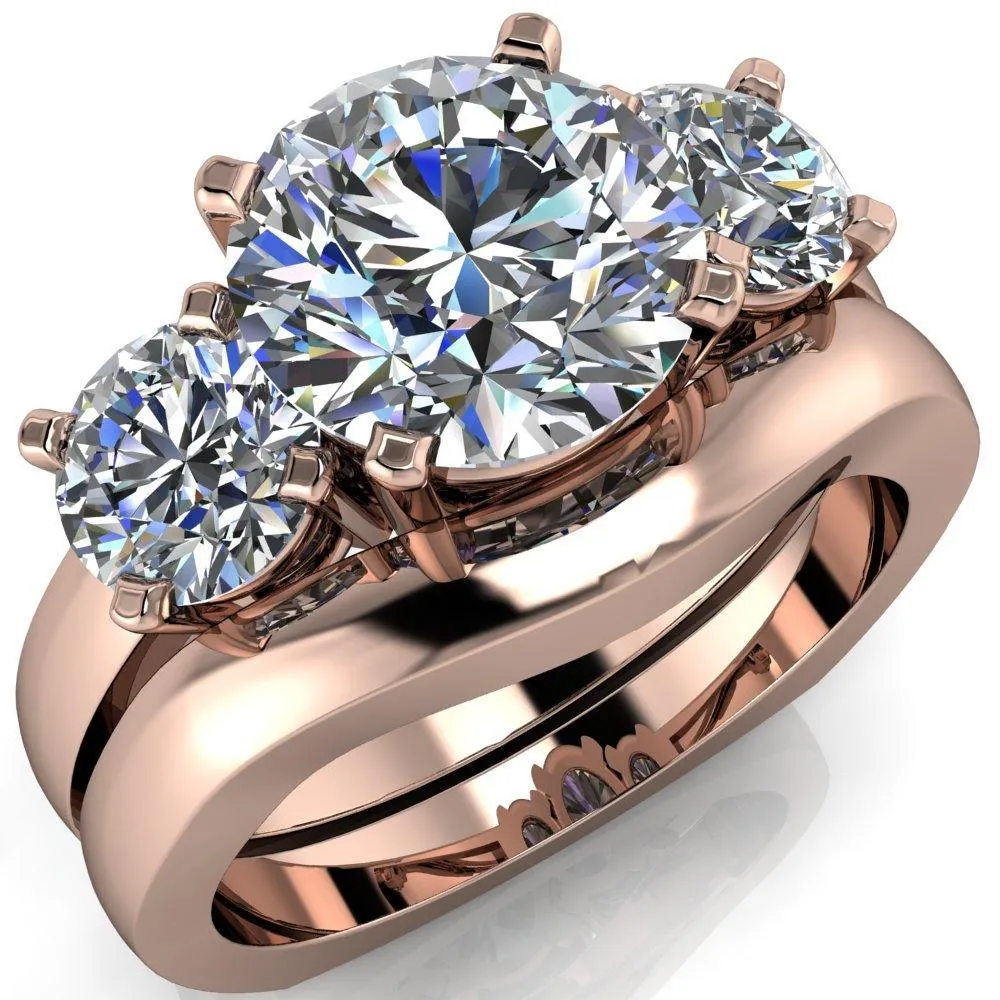 Leanna Round Center Stone Timeless Under Bezel Euro Shank 3 Stone Ring