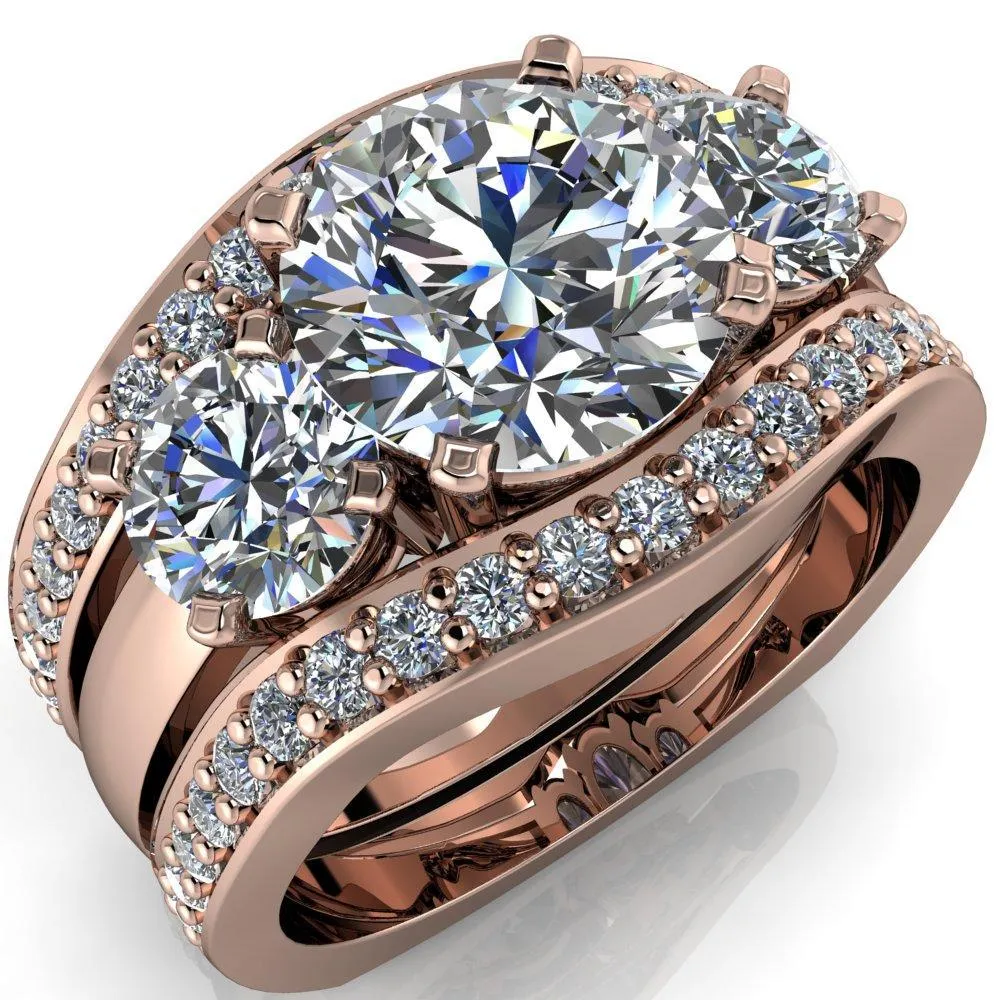 Leanna Round Center Stone Timeless Under Bezel Euro Shank 3 Stone Ring