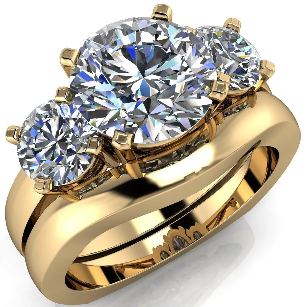 Leanna Round Center Stone Timeless Under Bezel Euro Shank 3 Stone Ring