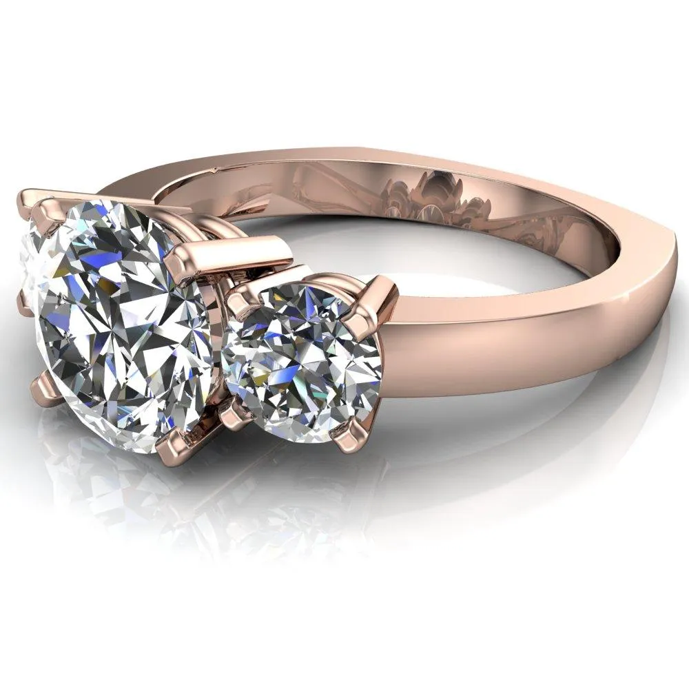 Leanna Round Center Stone Timeless Under Bezel Euro Shank 3 Stone Ring