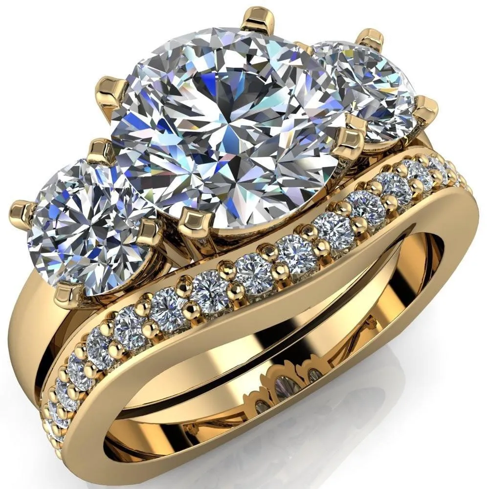Leanna Round Center Stone Timeless Under Bezel Euro Shank 3 Stone Ring