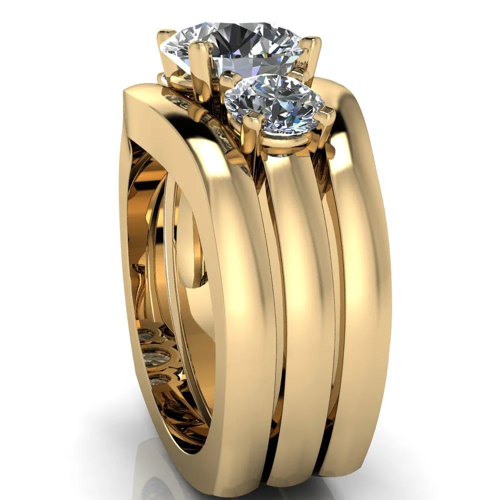 Leanna Round Center Stone Timeless Under Bezel Euro Shank 3 Stone Ring