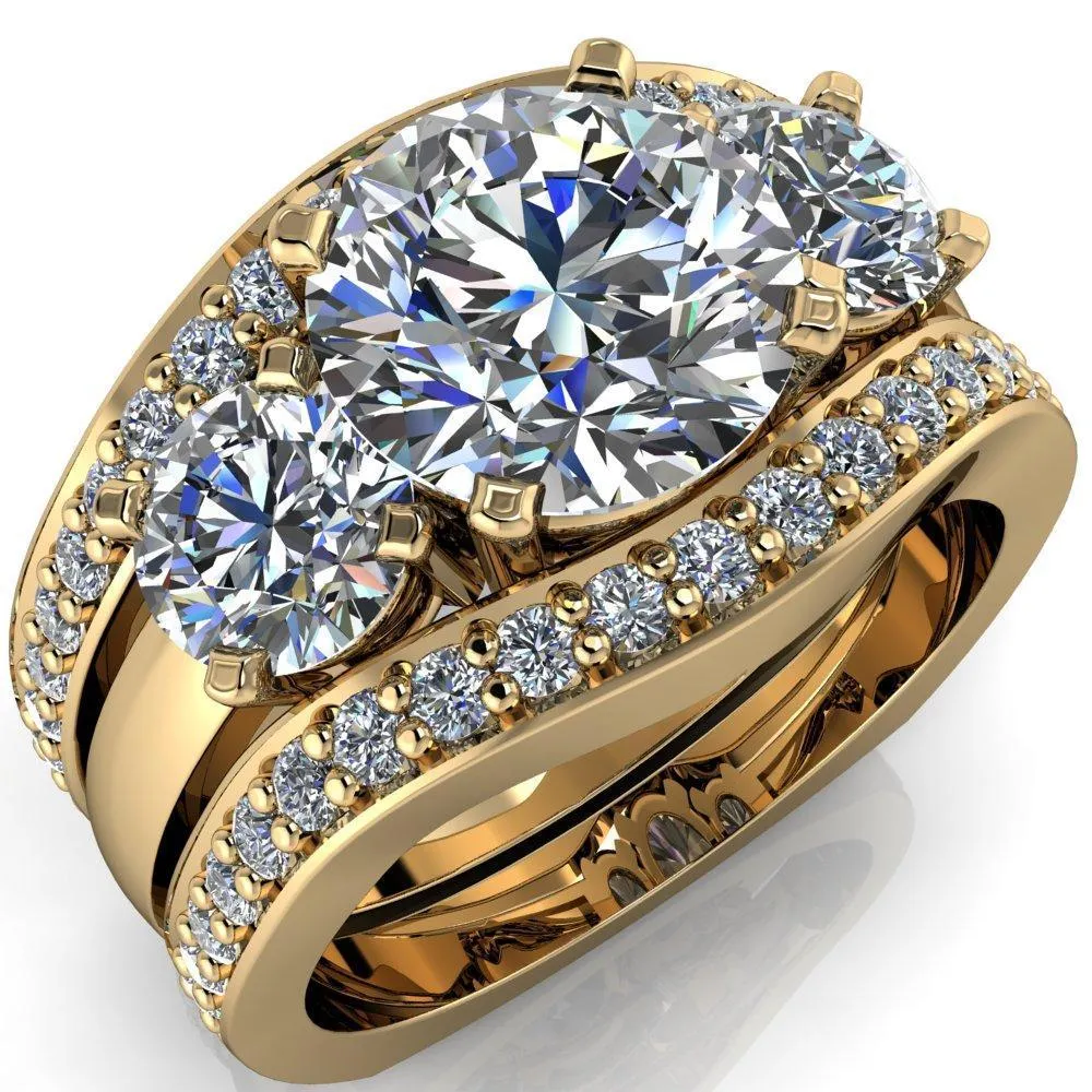 Leanna Round Center Stone Timeless Under Bezel Euro Shank 3 Stone Ring
