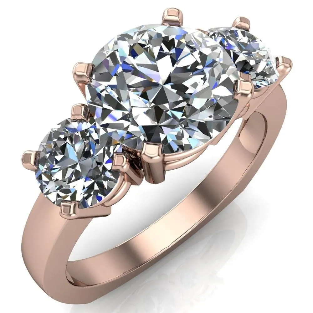 Leanna Round Center Stone Timeless Under Bezel Euro Shank 3 Stone Ring