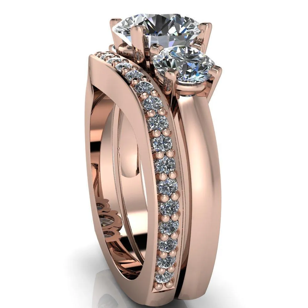 Leanna Round Center Stone Timeless Under Bezel Euro Shank 3 Stone Ring