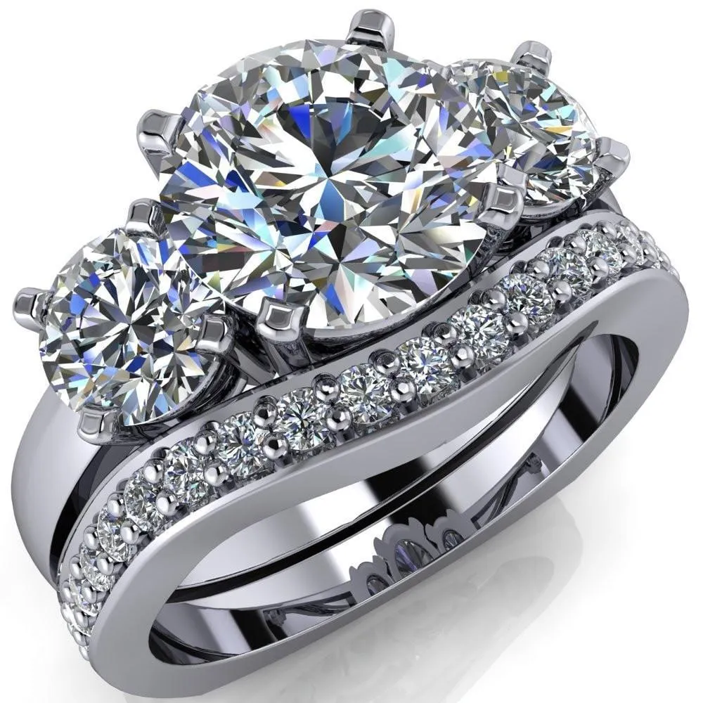 Leanna Round Center Stone Timeless Under Bezel Euro Shank 3 Stone Ring