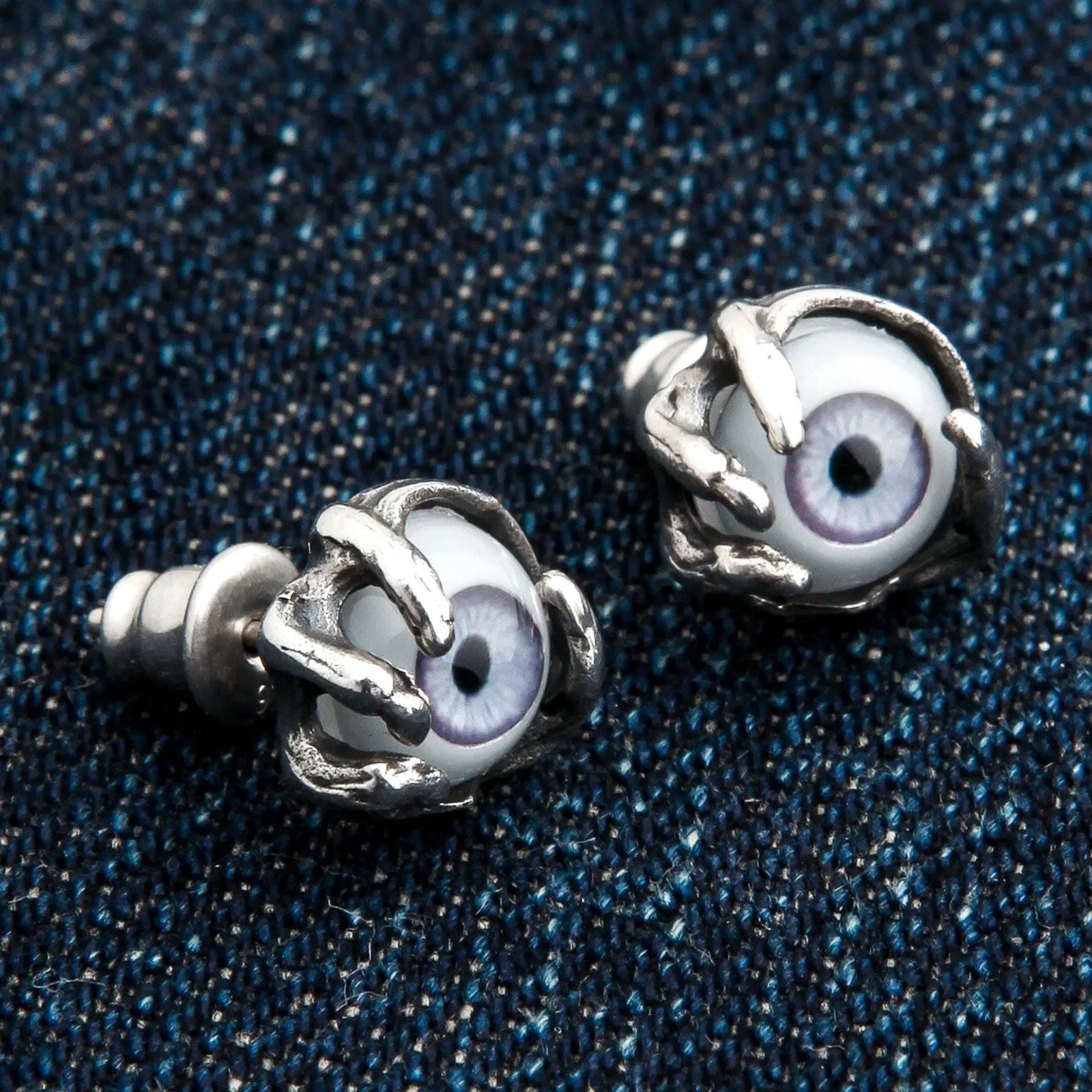 Light Purple Evil Eye Sterling Silver Earrings