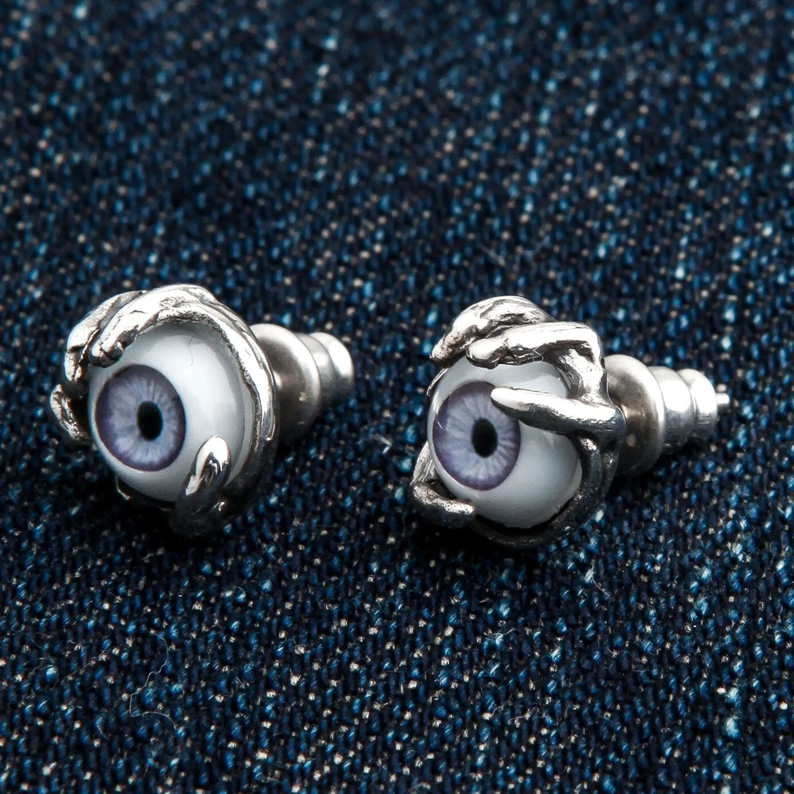 Light Purple Evil Eye Sterling Silver Earrings