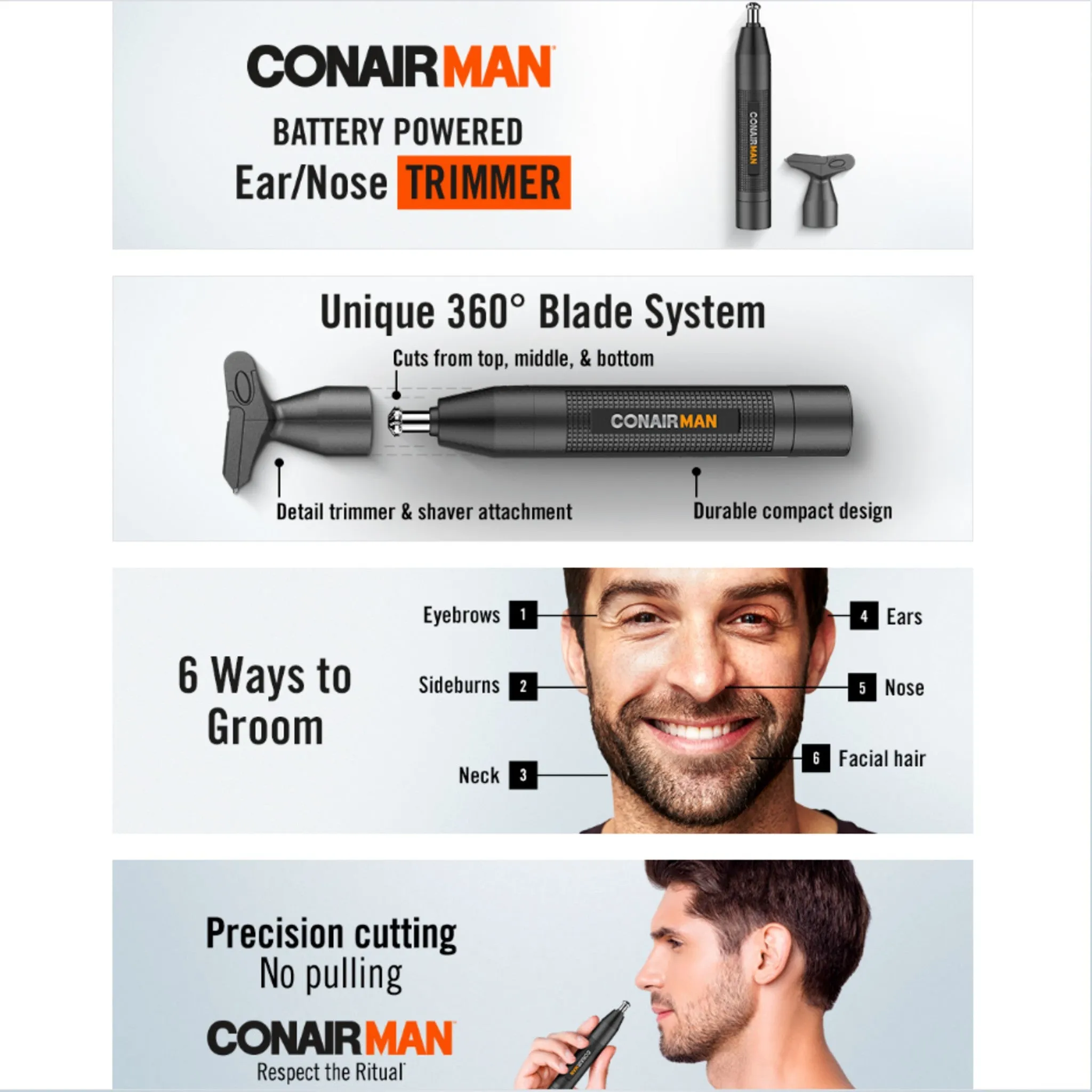 Like New/Unboxed- Conair ConairMAN Battery-Powered Ear/Nose Trimmer