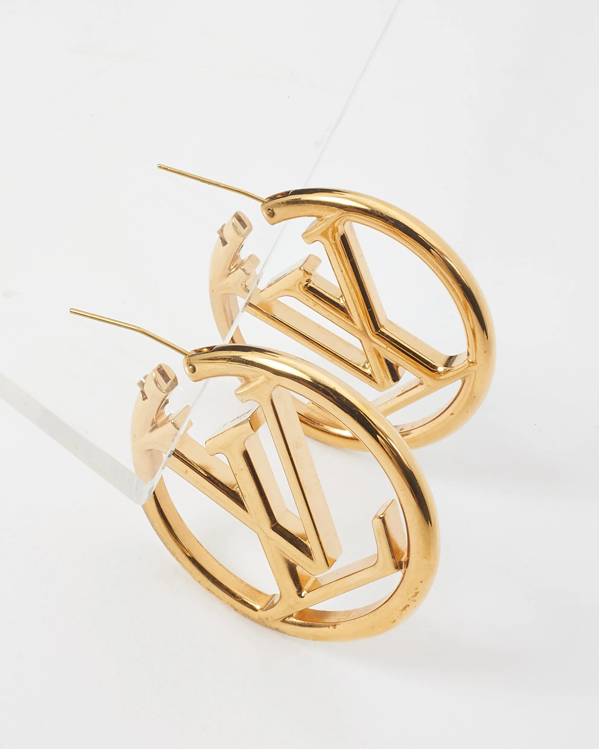 Louis Vuitton Gold Louise Hoop Logo Earrings