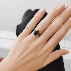 Luar- Three Sided Band Black & White Natural Diamond Pear Cut Engagement Ring