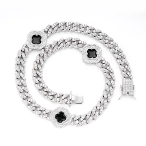 Luxurious Sterling Cuban 10mm Cubic Zirconia Chain with Black Flower Enamel -  C5005049