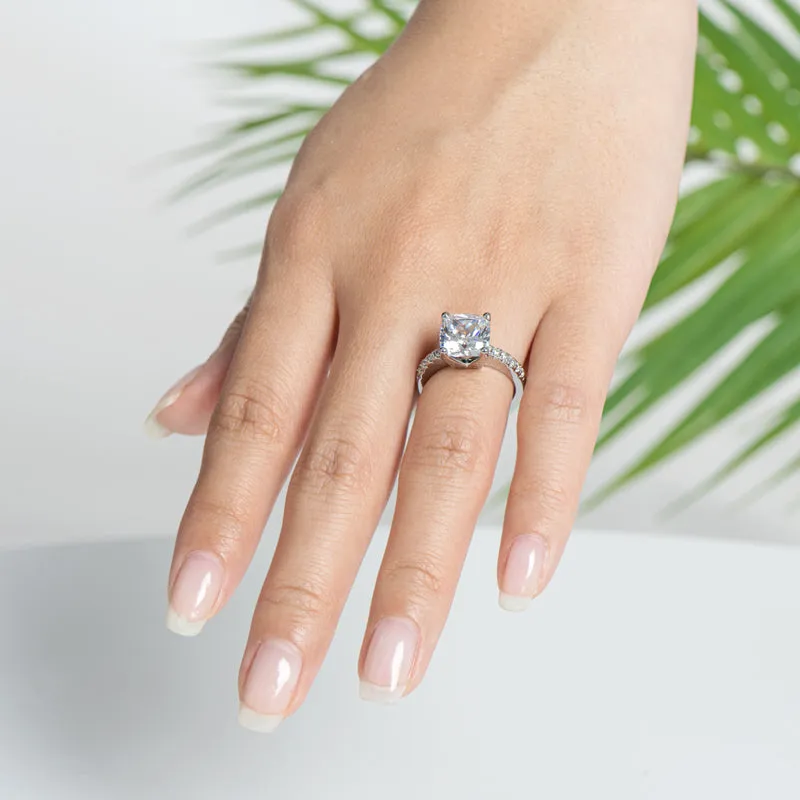 Luxury 3.5CT Cushion Cut Moissanite Diamond Engagement Ring