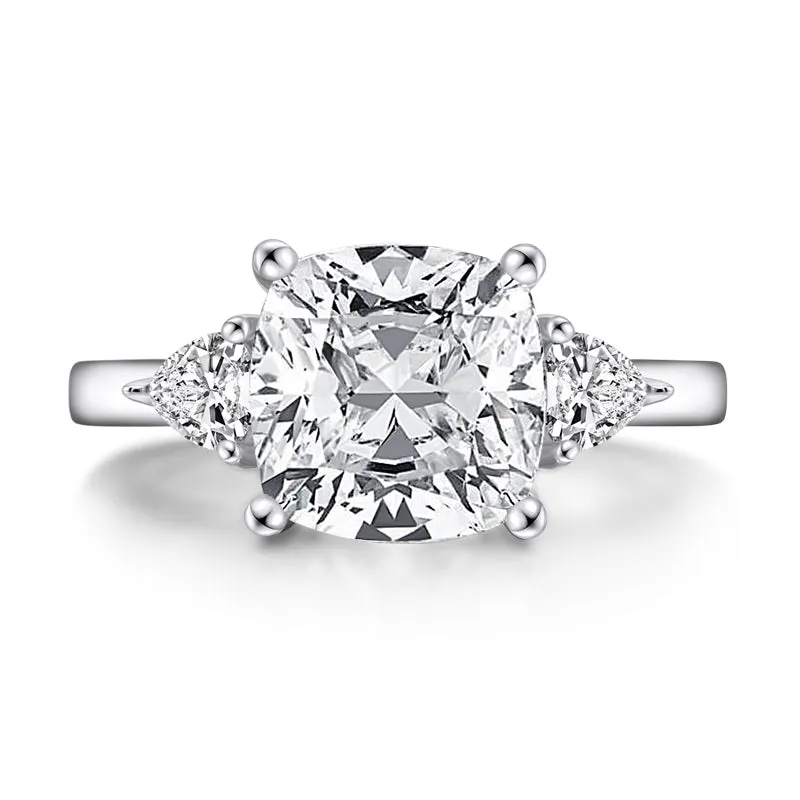 Luxury 5CT Cushion Cut Moissanite Diamond three Stone Ring