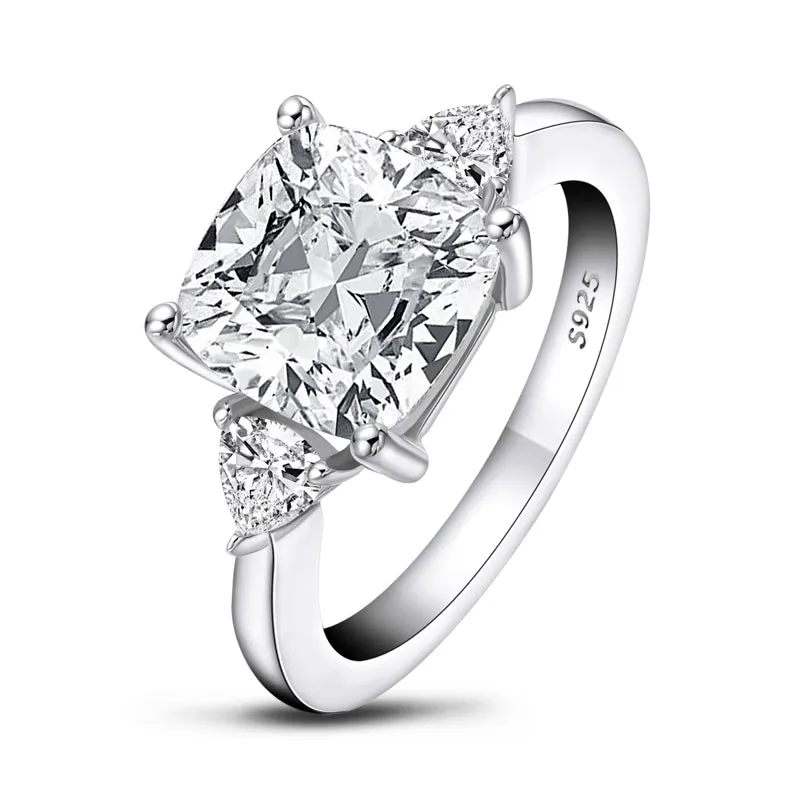 Luxury 5CT Cushion Cut Moissanite Diamond three Stone Ring