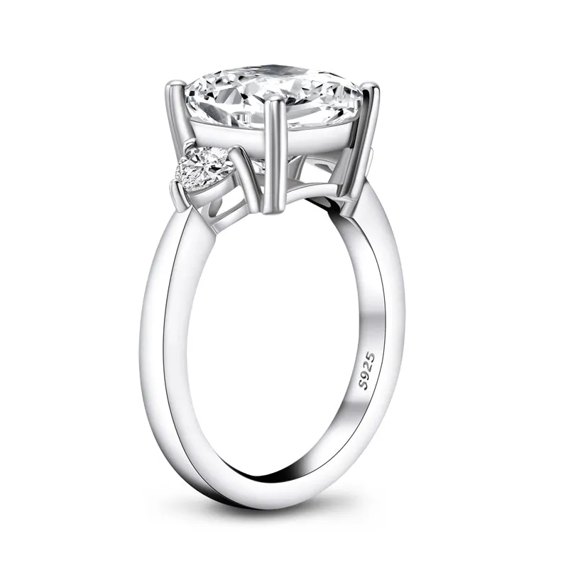 Luxury 5CT Cushion Cut Moissanite Diamond three Stone Ring