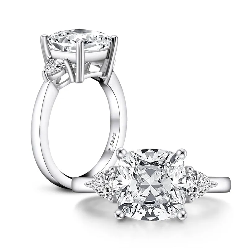 Luxury 5CT Cushion Cut Moissanite Diamond three Stone Ring