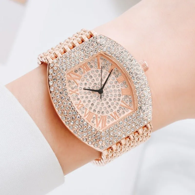 Luxury Big Dial Gold Rhinestone Watche For Women Quartz Wristwatch Clock