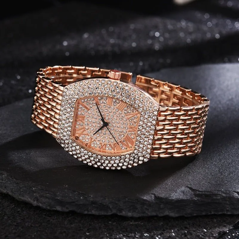 Luxury Big Dial Gold Rhinestone Watche For Women Quartz Wristwatch Clock