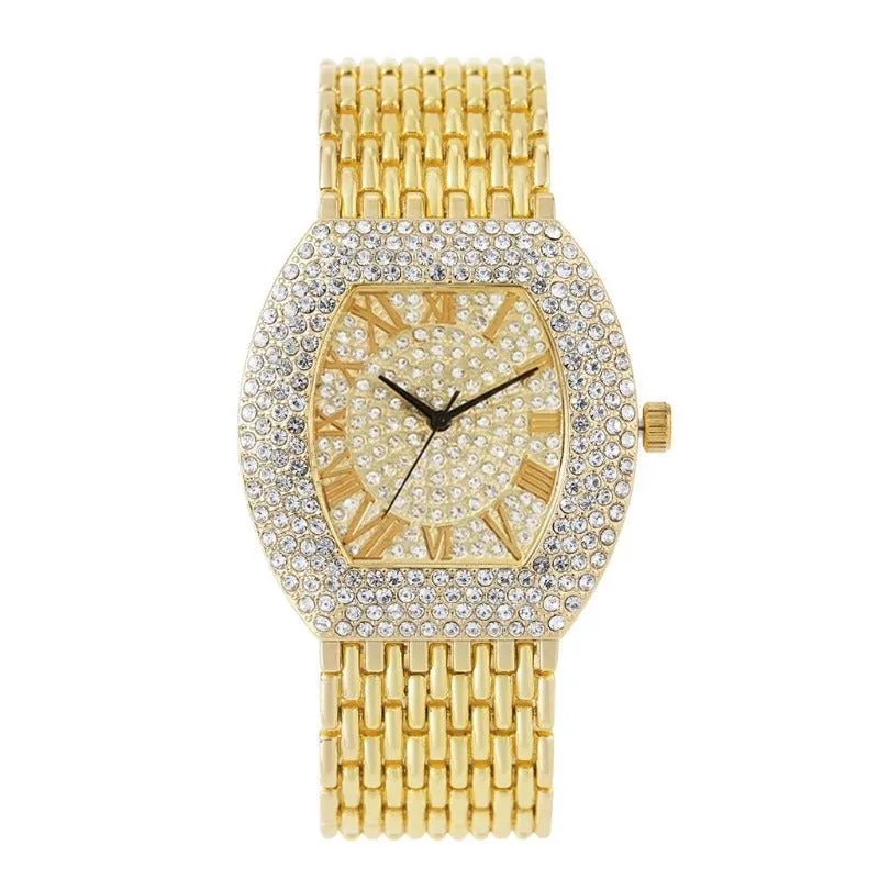 Luxury Big Dial Gold Rhinestone Watche For Women Quartz Wristwatch Clock