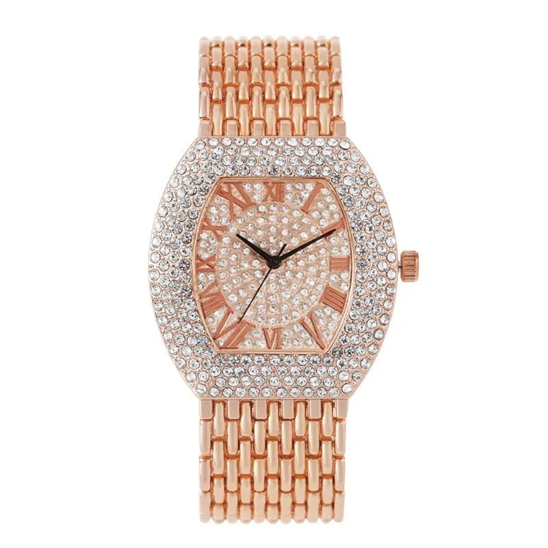 Luxury Big Dial Gold Rhinestone Watche For Women Quartz Wristwatch Clock