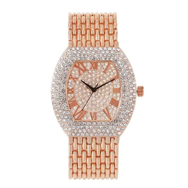 Luxury Big Dial Gold Rhinestone Watche For Women Quartz Wristwatch Clock