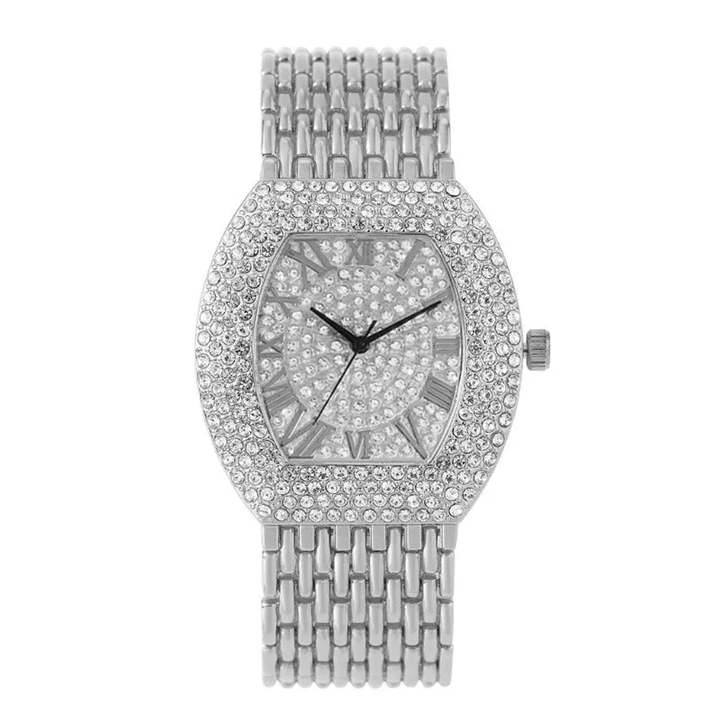 Luxury Big Dial Gold Rhinestone Watche For Women Quartz Wristwatch Clock