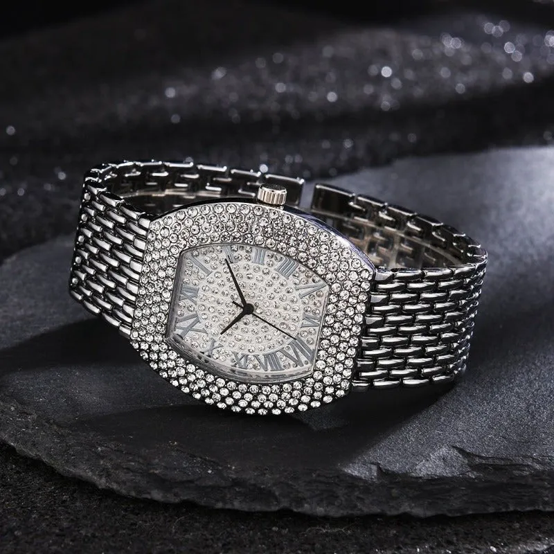 Luxury Big Dial Gold Rhinestone Watche For Women Quartz Wristwatch Clock