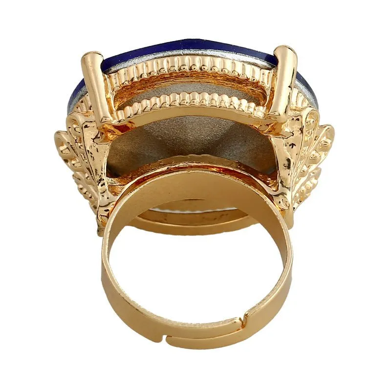 Luxury Blue Sapphire Ring 10K Yellow Gold for Women Jewelry