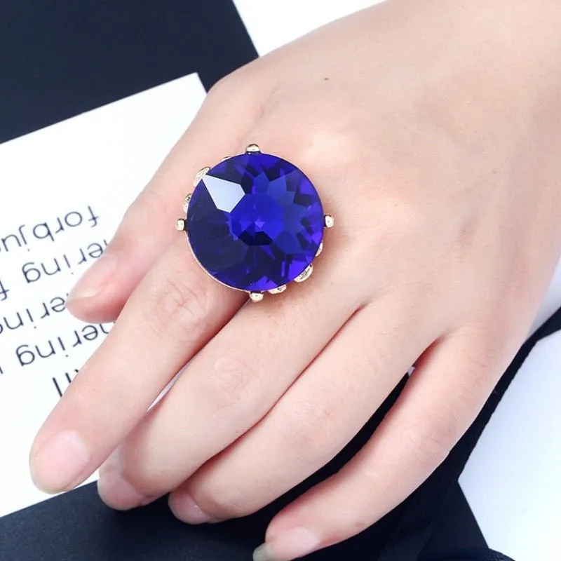 Luxury Blue Sapphire Ring 10K Yellow Gold for Women Jewelry