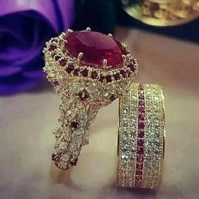 Luxury Gemstone Engagement Ring Set Women Wedding Jewelry